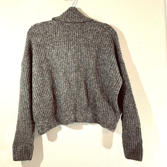 Lucky Brand Cowl Neck Sweater sz Medium Green Boxy Rib Knit Cropped - Picture 2 of 7